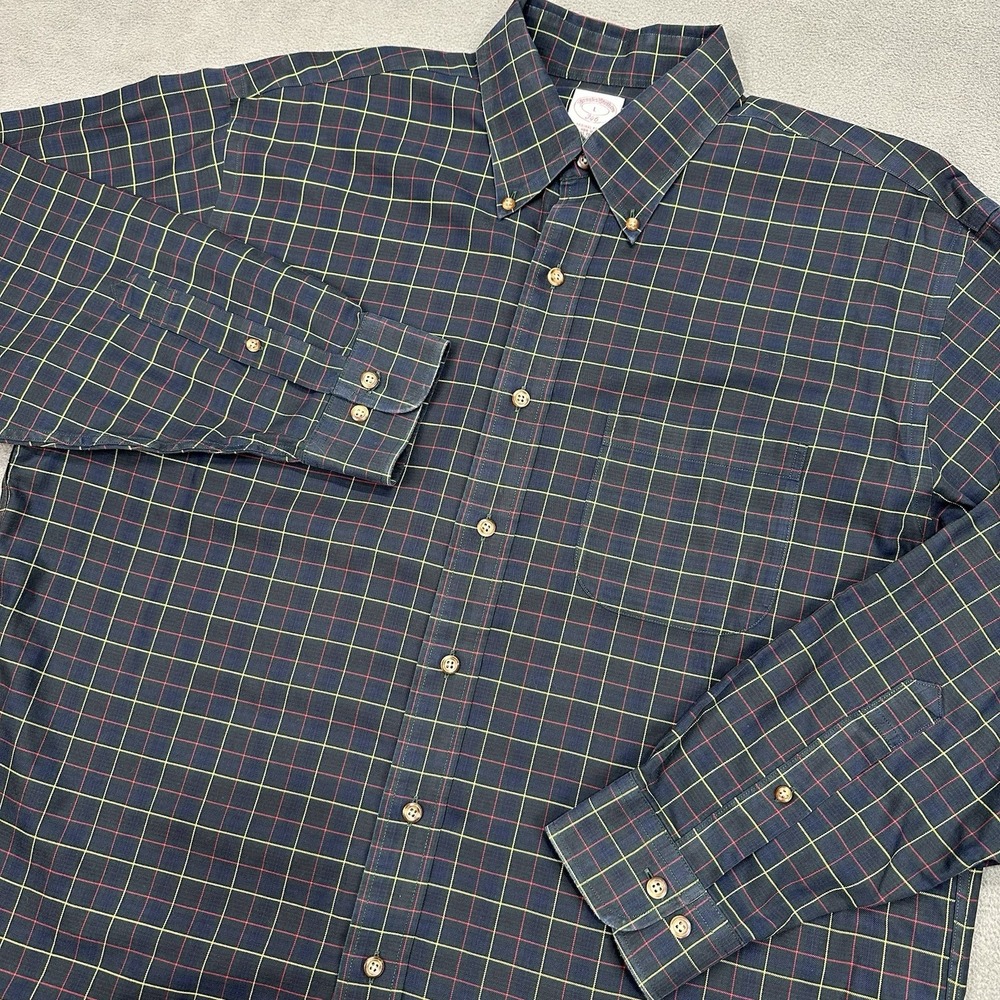 Brooks Brothers Mens Shirt L Plaid Long Sleeve Button‎ Non Iron Stretch